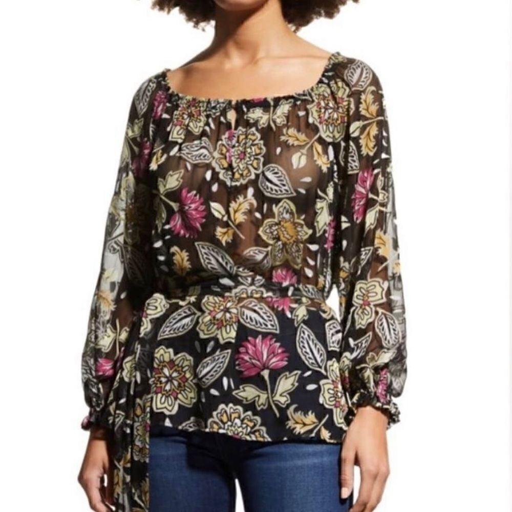 Rag & Bone NWT Sierra Floral Long Sleeve Sheer Blouse Black Multi Size XS